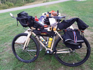 Bikepacking right with a well-equipped Klatch Pinion -Photo by Joe Fodor